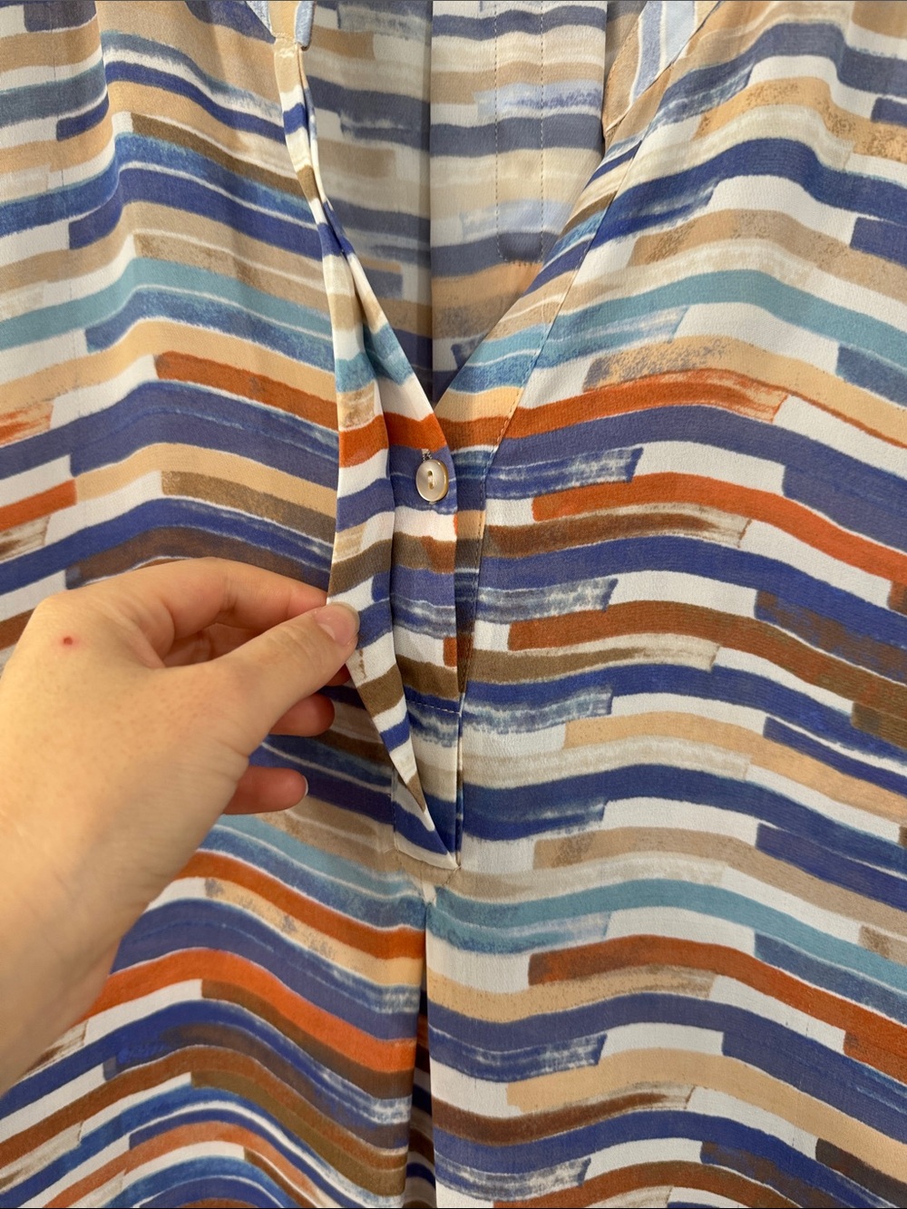 Nic + Zoe Blue, Brown Orange Striped V-Neck longline Tunic blouse boho chic - Picture 3 of 7